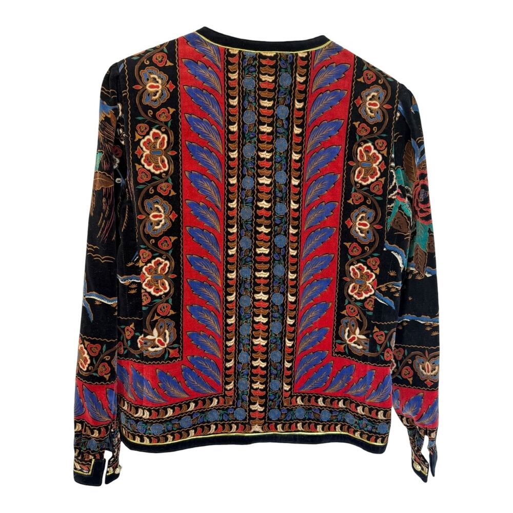 Vintage 80s Saxton Hall Velvet Quilted Boho Oriental Floral Jacket Made in Japan - Picture 2 of 2